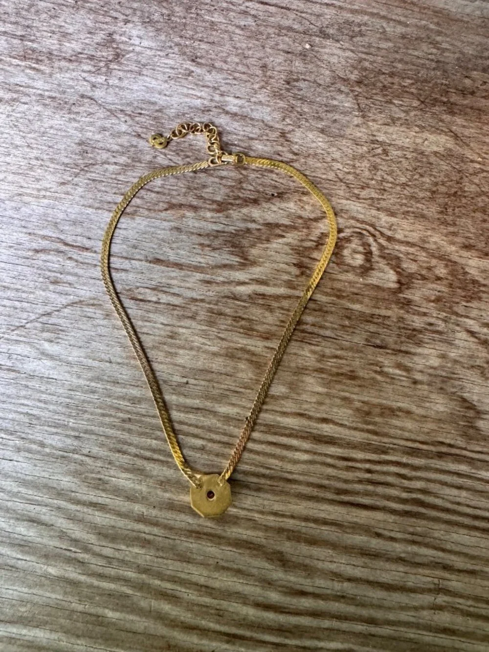 Christian Dior Gold Tone Blue Crystal Necklace Octagon Pendant 15-17” Vintage